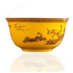 红黄釉松鹤延年陶瓷寿碗 5寸加字订做寿碗伴手礼