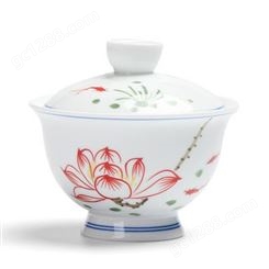 大号手绘陶瓷盖碗功夫茶具配件手工高白瓷三才茶碗