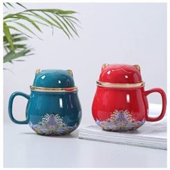 厂家供应陶瓷茶杯 可爱萌猫家用水杯 景德镇白瓷茶杯