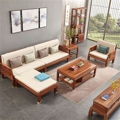 原木坊刺猬紫檀高脚贵妃转角沙发 实木组合 新中式花梨木家具
