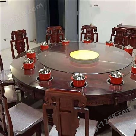花梨圆桌红木餐桌 电动转盘实木酒店家用大型餐桌椅组合