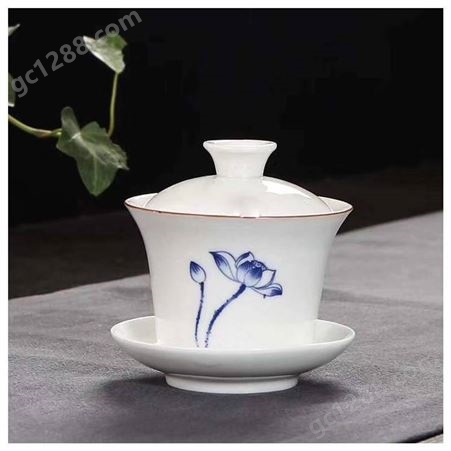 白瓷泡茶盖碗 简单时尚陶瓷三才杯 精美创意盖碗