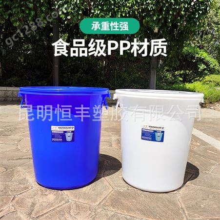 恒丰加厚塑料水桶家用大号储水桶手提圆桶工业食品级蓝色带盖水缸