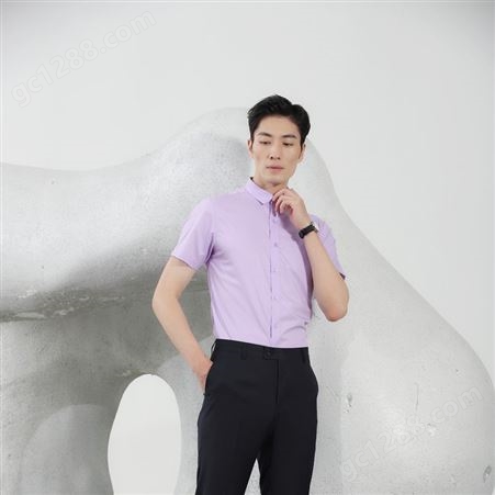 绣女织梦男衬衫工作服厂家定制 2020新款浅紫色男商务夏款短袖衬衫