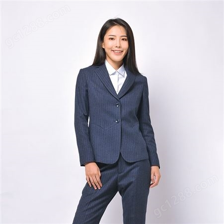 成都西服定做正装韩版工作服职业装深蓝条纹女装西装套装定制订制