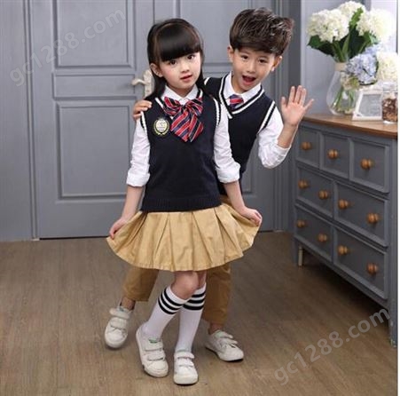 成都春秋男女童韩版小儿童三件套短袖套装学生校服班服定制定做