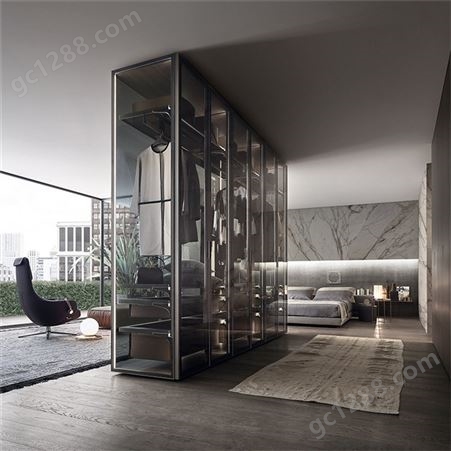 佛山全铝家具 铝合金酒柜 玻璃柜 定制极简玻璃衣柜 铝型材多层展柜