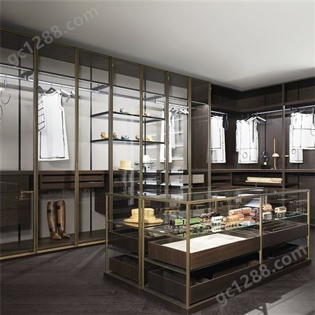 佛山全铝家具 铝合金酒柜 玻璃柜 定制极简玻璃衣柜 铝型材多层展柜