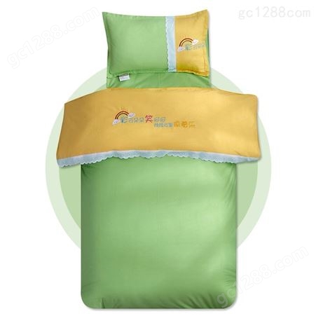 绿色纯棉被子厂家定制 幼儿园儿童六件套被褥套装